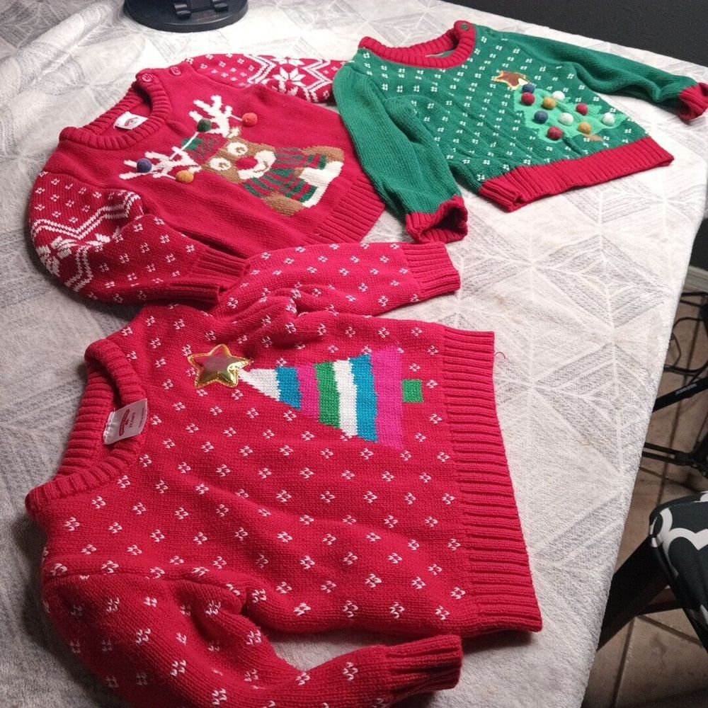 Holiday Time Toddler Ugly Christmas Sweater Toddler Lot 1- 2T 2 - 18m Tree Deer
